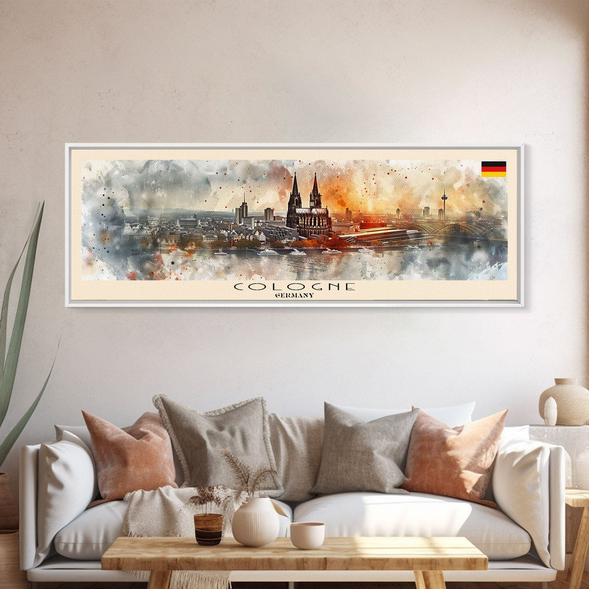 Cologne Germany Panoramic Travel Poster, Framed Canvas Print or Metal Wall Art, Travel Art, Home Decor, Panoramic Painting, Midcentury Art