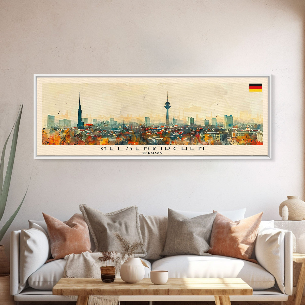 Gelsenkirchen Germany Panoramic Travel Poster, Framed Canvas Print or Metal Wall Art, Travel Art, Home Decor, Panoramic Painting, Midcentury Art
