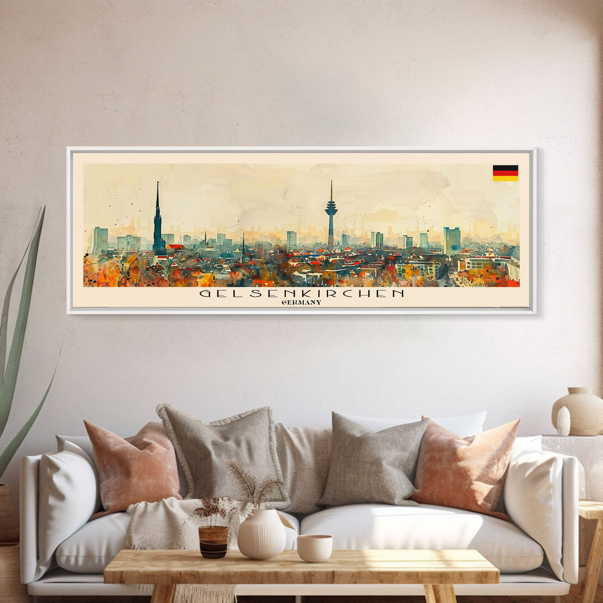 Gelsenkirchen Germany Panoramic Travel Poster, Framed Canvas Print or Metal Wall Art, Travel Art, Home Decor, Panoramic Painting, Midcentury Art