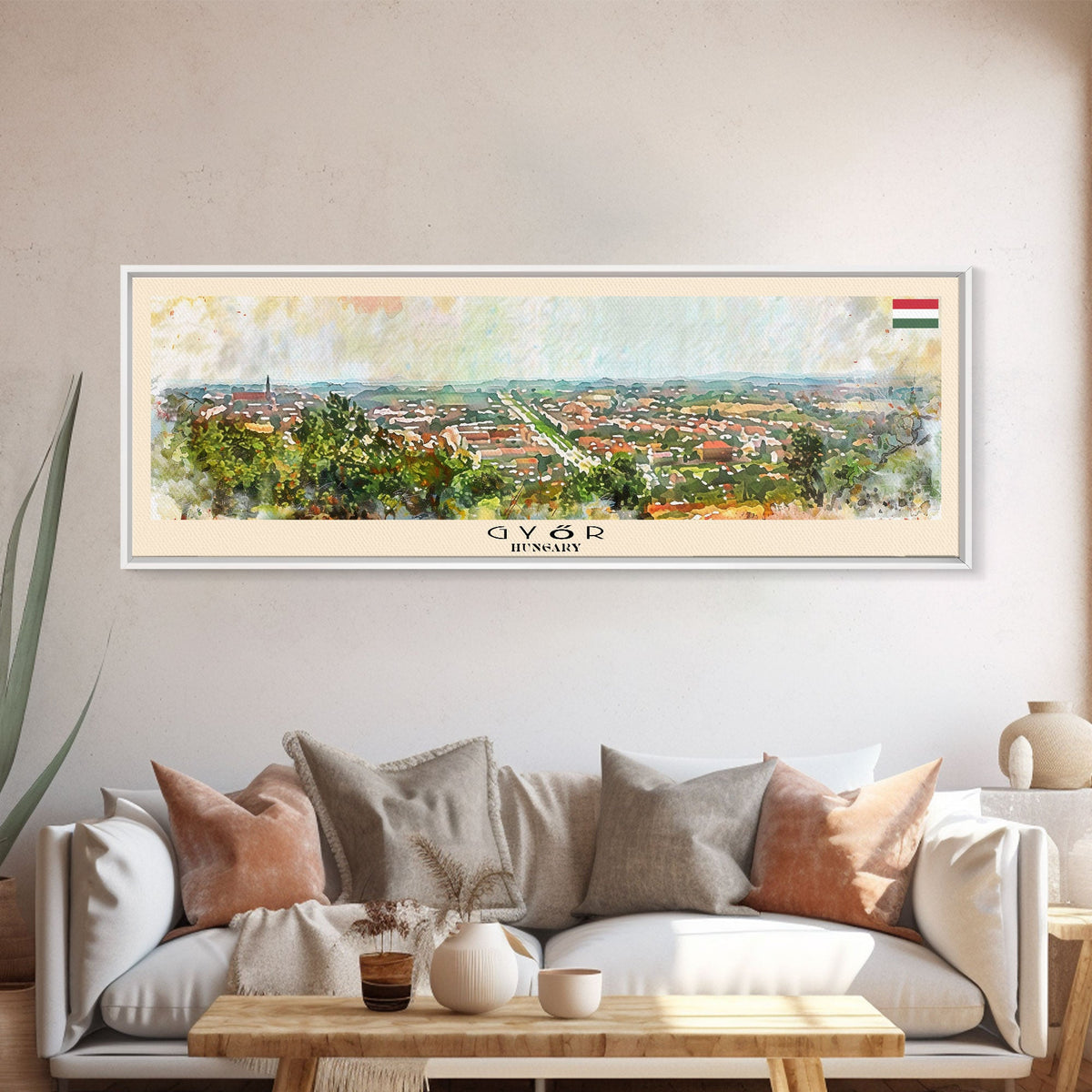 Gyor Hungary Wall Art, Panoramic Travel Poster, Panoramic Framed Canvas Print, City Wall Art, Wall Hanging Home Decor, Travel Art