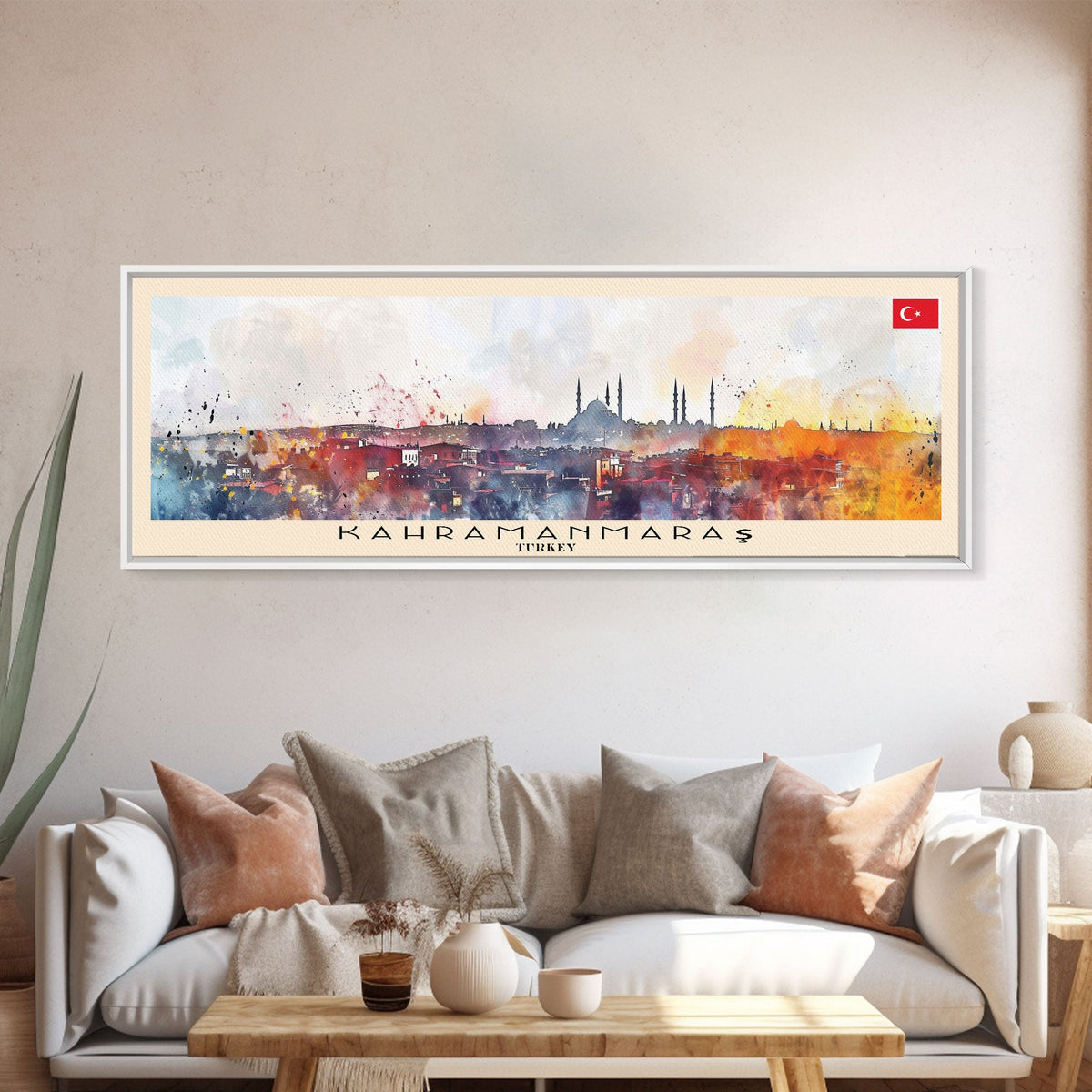 Kahramanmaras Turkey Panoramic Travel Poster, Framed Canvas Print or Metal Wall Art, Travel Art, Home Decor, Panoramic Painting, Midcentury Art