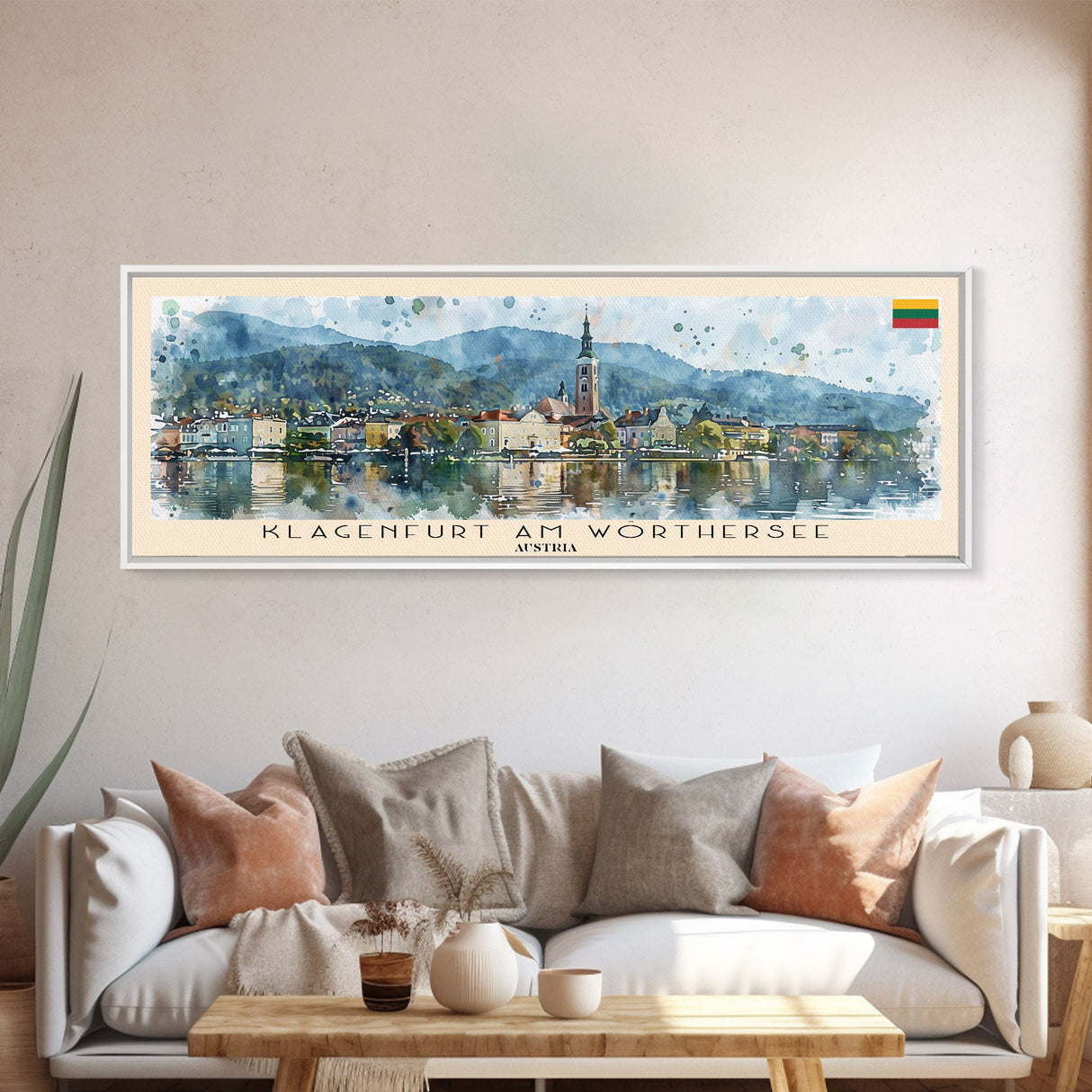 Klagenfurt Austria Panoramic Travel Poster, Framed Canvas Print or Metal Wall Art, Travel Art, Home Decor, Panoramic Painting, Midcentury Art