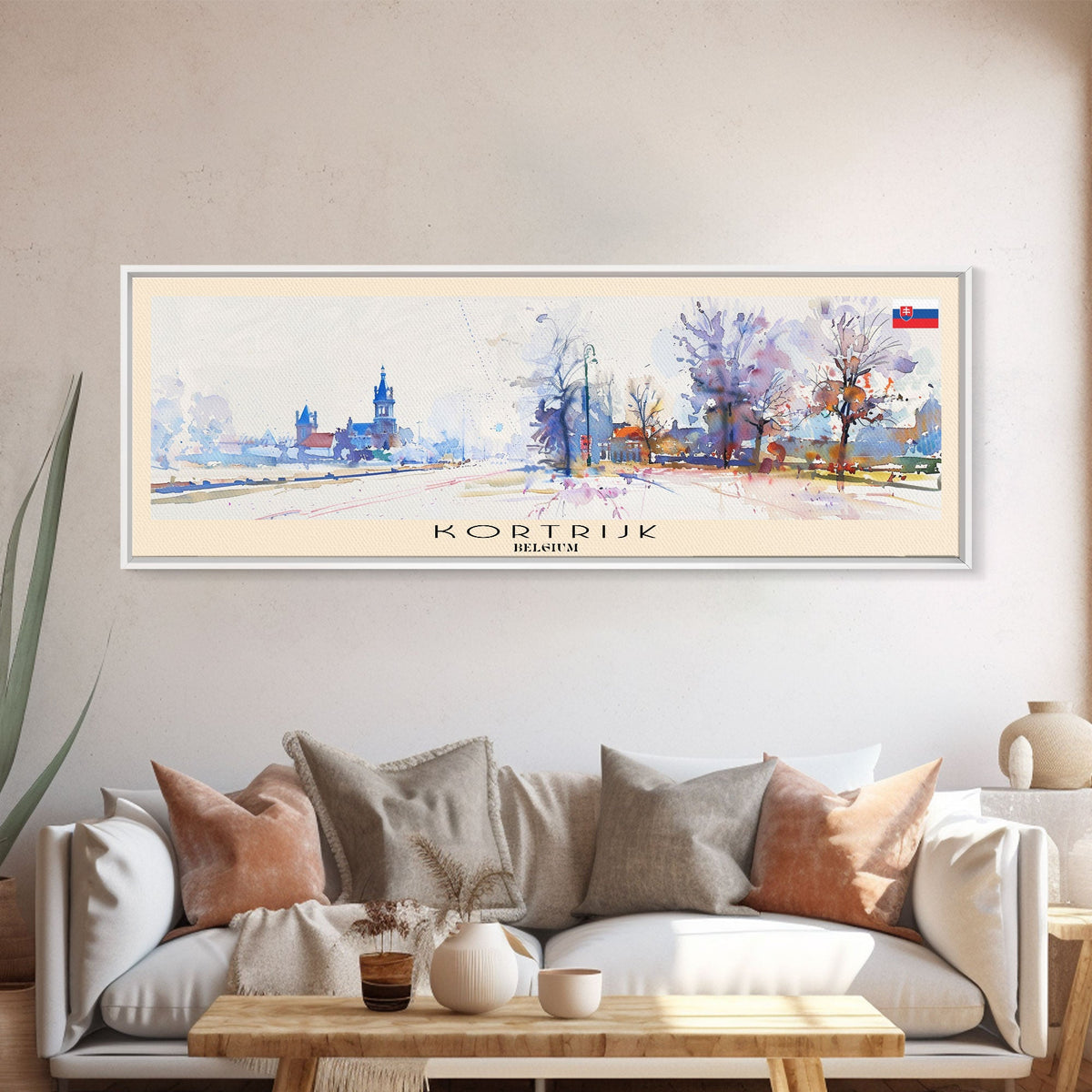 Kortrijk Belgium Travel Print Wall Art, Panoramic City Art, Travel Art, Wall Decor, Vacation Gift, Framed Canvas Print Or Metal Art