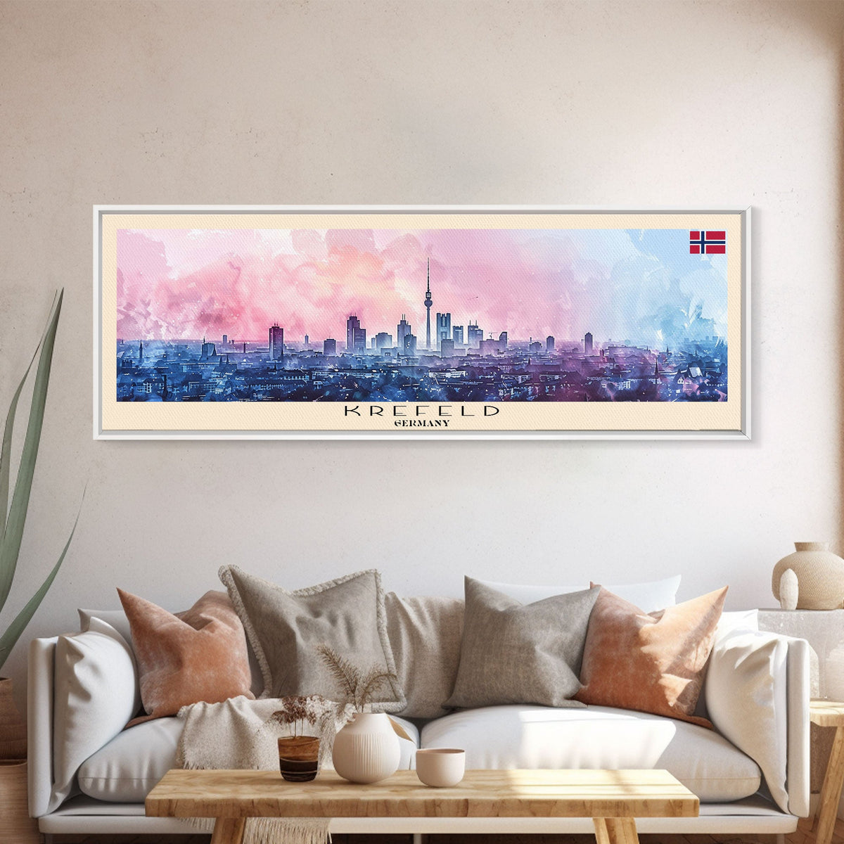 Krefeld Germany Panoramic Travel Poster, Framed Canvas Print or Metal Wall Art, Travel Art, Home Decor, Panoramic Painting, Midcentury Art