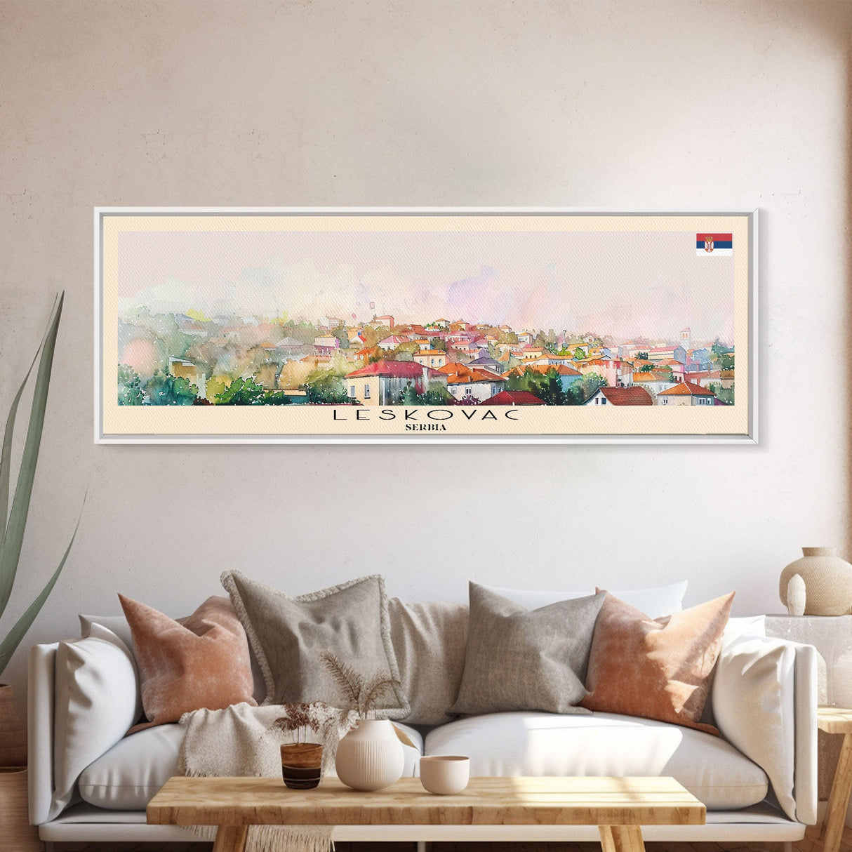 Leskovac Serbia Panoramic Travel Poster, Framed Canvas Print or Metal Wall Art, Travel Art, Home Decor, Panoramic Painting, Midcentury Art