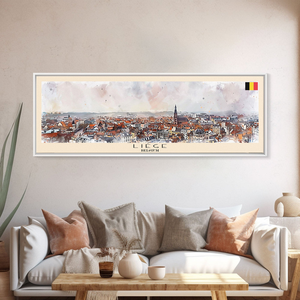 Liege Belgium Panoramic Travel Poster, Framed Canvas Print or Metal Wall Art, Travel Art, Home Decor, Panoramic Painting, Midcentury Art