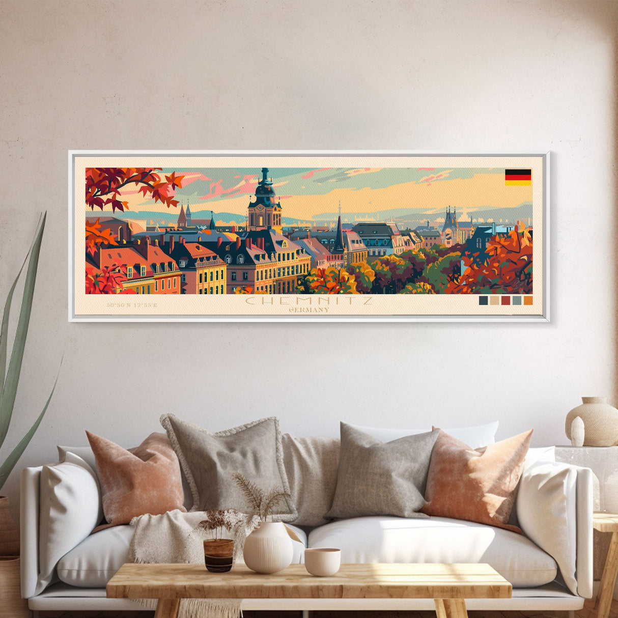 Chemnitz Germany Wall Art, Panoramic Travel Poster, Panoramic Framed Canvas Print, City Wall Art, Wall Hanging Home Decor, Travel Art