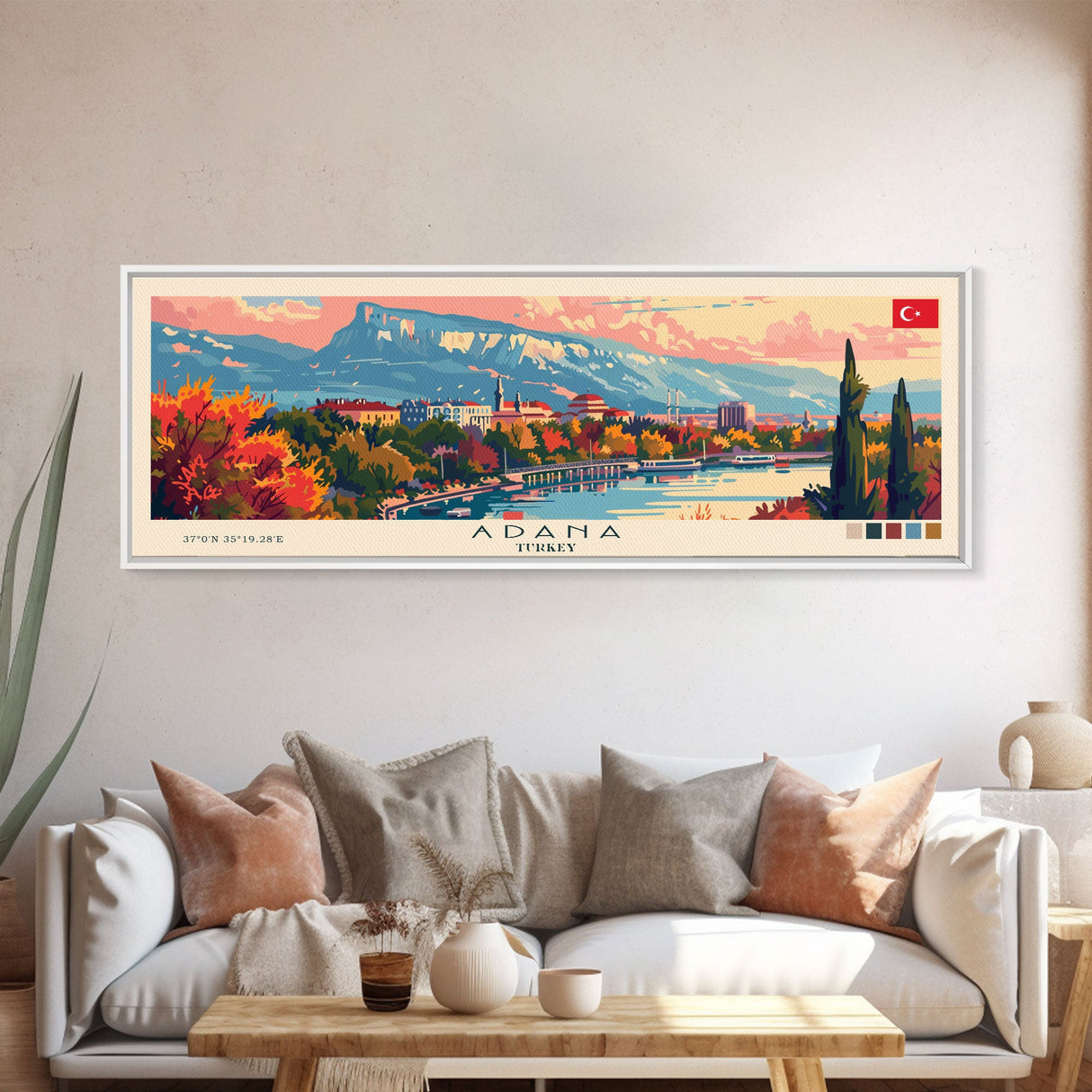 Adana Turkey Travel Art, City Art, Framed Canvas Print or Metal Wall Art, Europe Travel Poster, Panoramic Wall Art, Extra Wide Wall Art