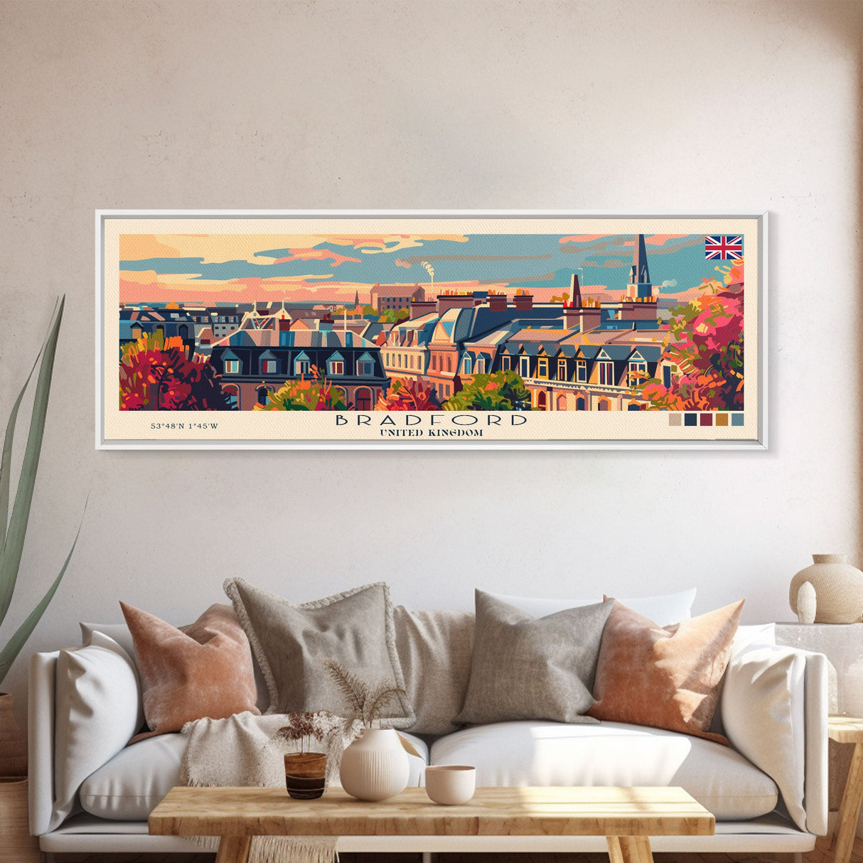 Bradford United Kingdom Travel Print Wall Art, Panoramic City Art, Travel Art, Wall Decor, Vacation Gift, Framed Canvas Print Or Metal Art