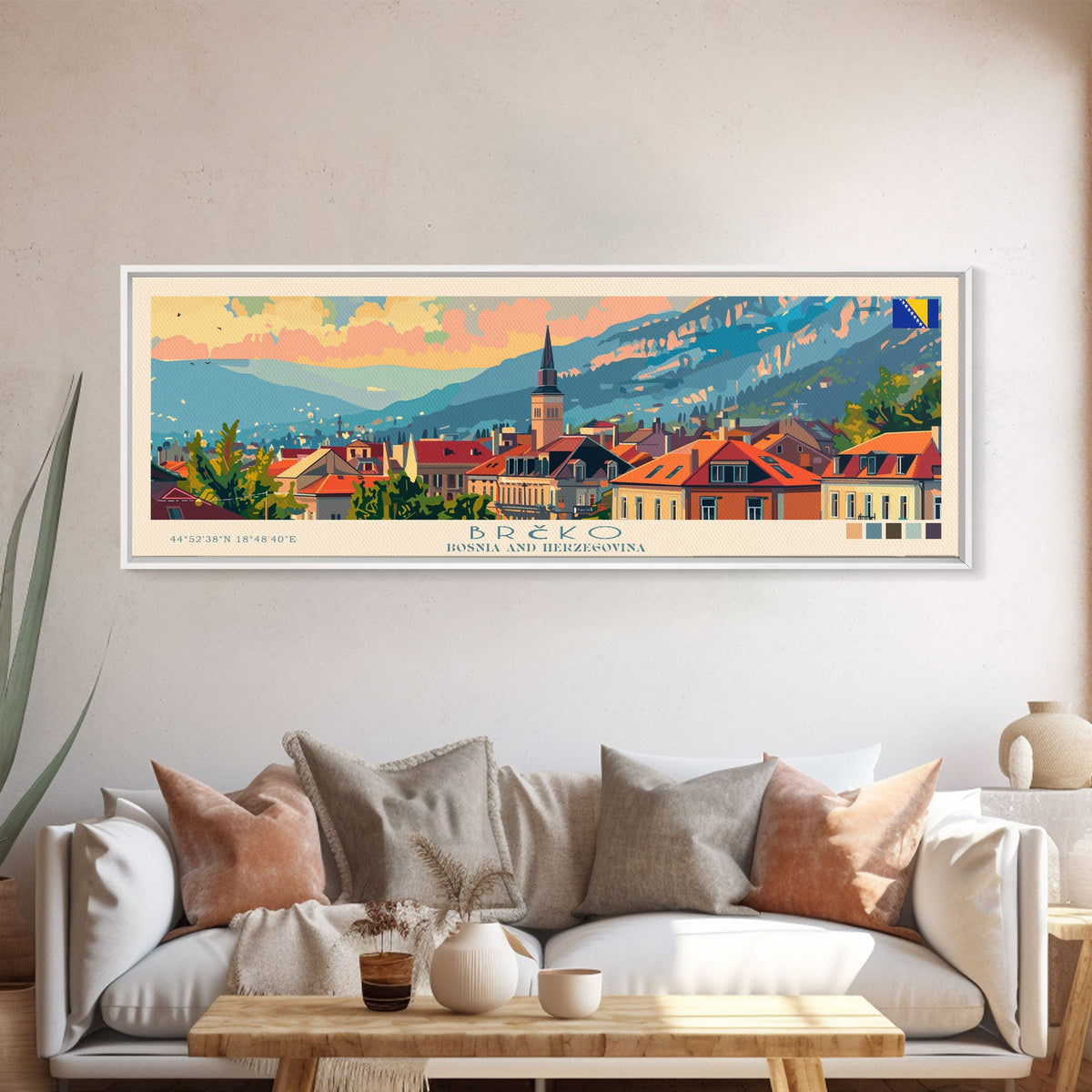 Brčko Bosnia Wall Art, Panoramic Travel Poster, Panoramic Framed Canvas Print, City Wall Art, Wall Hanging Home Decor, Travel Art