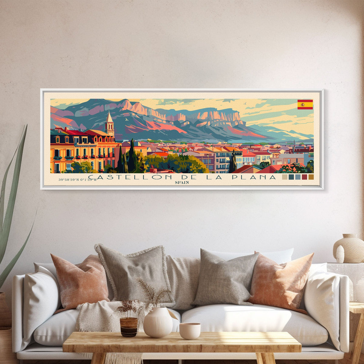 Castellon de la Plana Spain Wall Art, Panoramic Travel Poster, Panoramic Framed Canvas Print, City Wall Art, Wall Hanging Home Decor, Travel Art