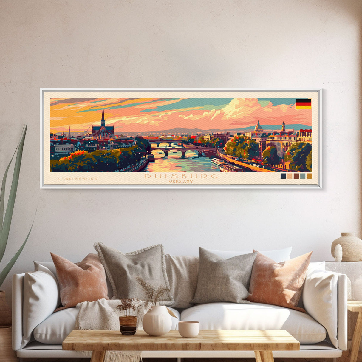 Duisburg Germany Wall Art, Panoramic Travel Poster, Panoramic Framed Canvas Print, City Wall Art, Wall Hanging Home Decor, Travel Art