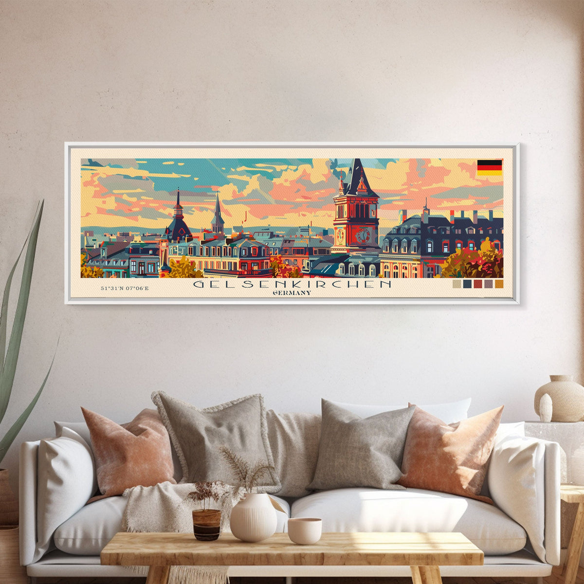 Gelsenkirchen Germany Panoramic Travel Poster, Framed Canvas Print or Metal Wall Art, Travel Art, Home Decor, Panoramic Painting, Midcentury Art