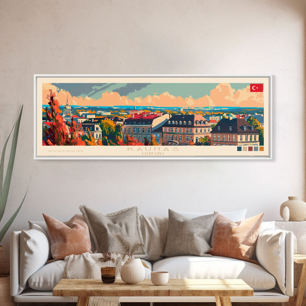 Kaunas Lithuania Travel Print Wall Art, Panoramic City Art, Travel Art, Wall Decor, Vacation Gift, Framed Canvas Print Or Metal Art