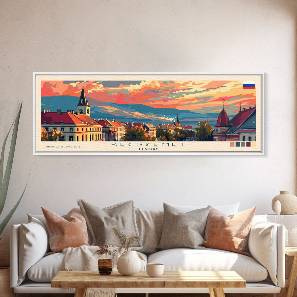 Kecskemet Hungary Wall Art, Panoramic Travel Poster, Panoramic Framed Canvas Print, City Wall Art, Wall Hanging Home Decor, Travel Art