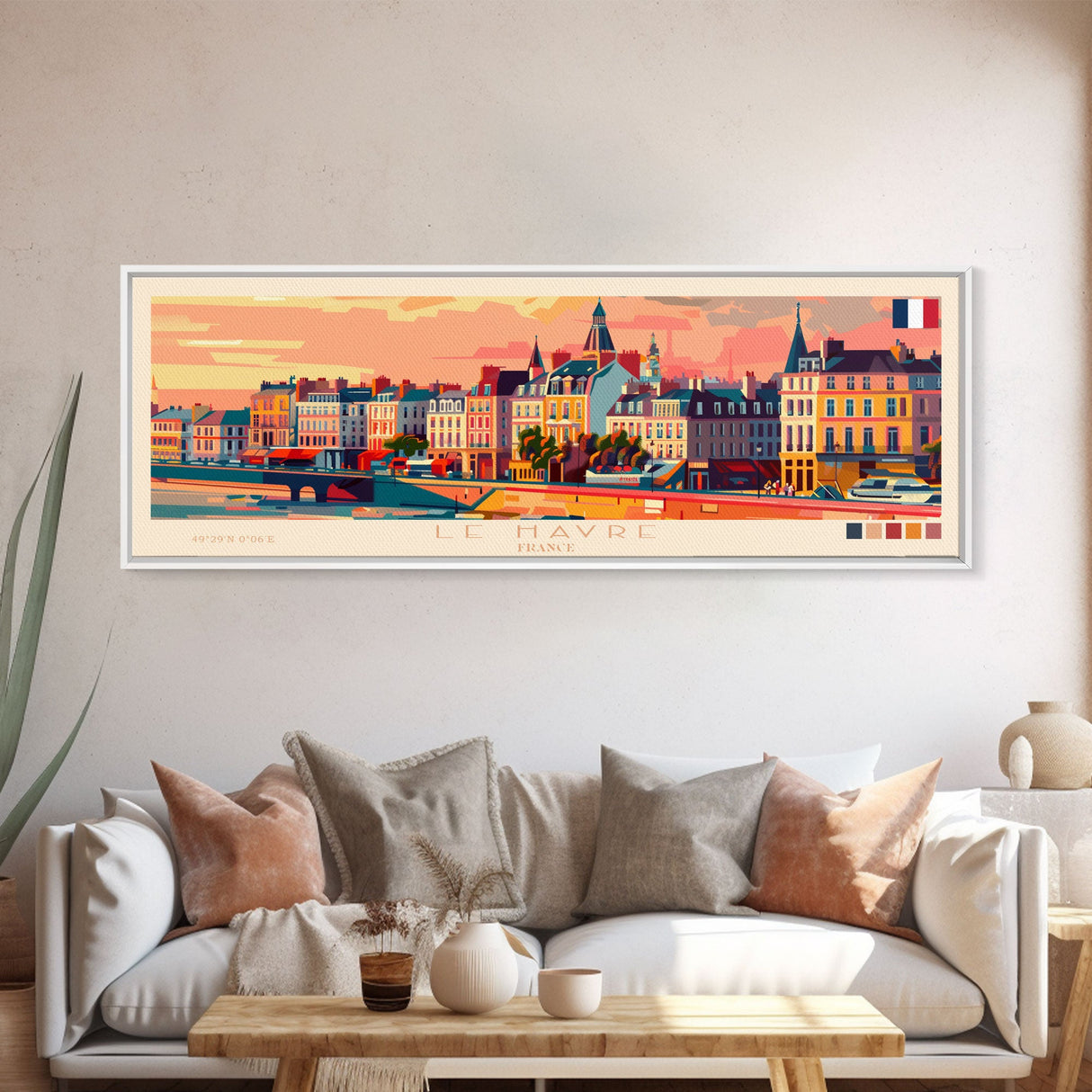 Le Havre France Panoramic Travel Poster, Framed Canvas Print or Metal Wall Art, Travel Art, Home Decor, Panoramic Painting, Midcentury Art