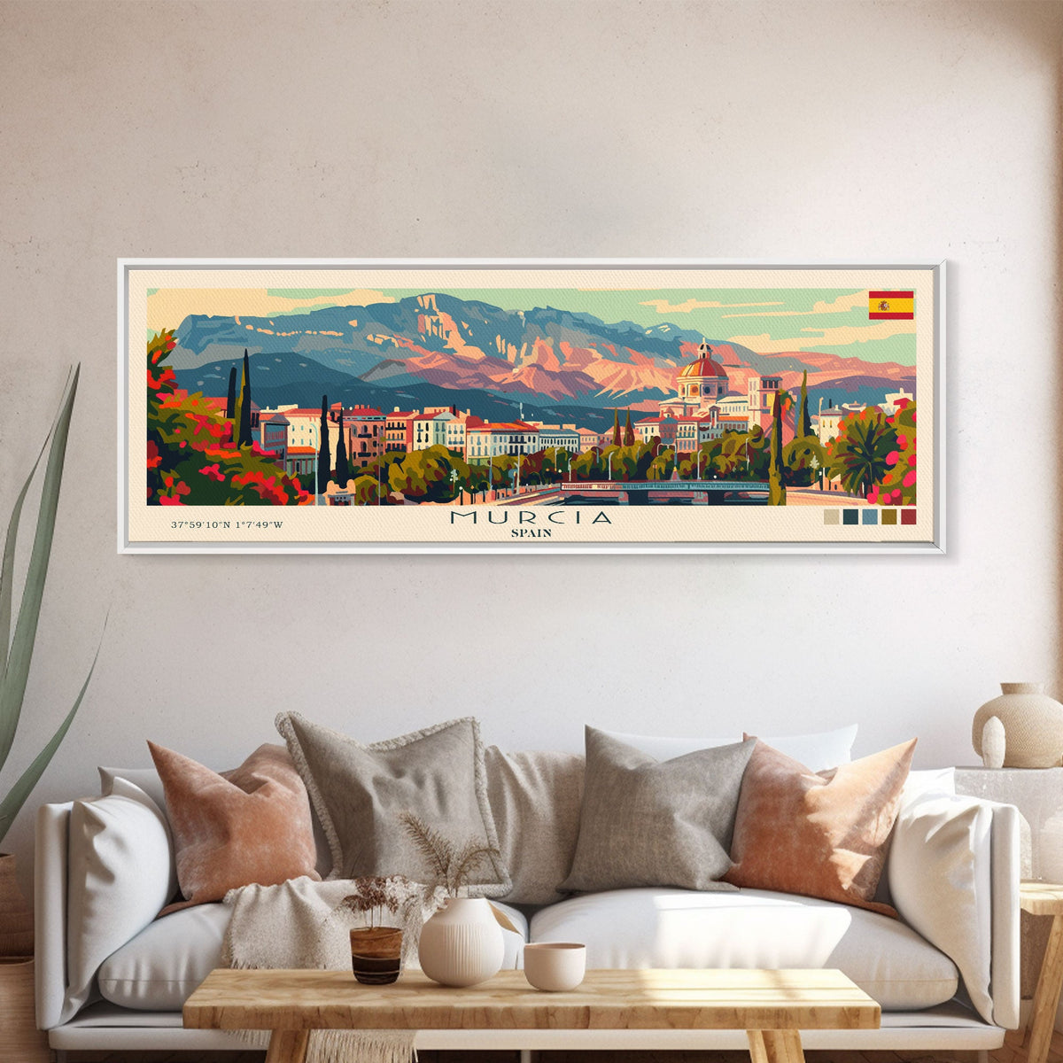 Murcia Spain Travel Art, City Art, Framed Canvas Print or Metal Wall Art, Europe Travel Poster, Panoramic Wall Art, Extra Wide Wall Art