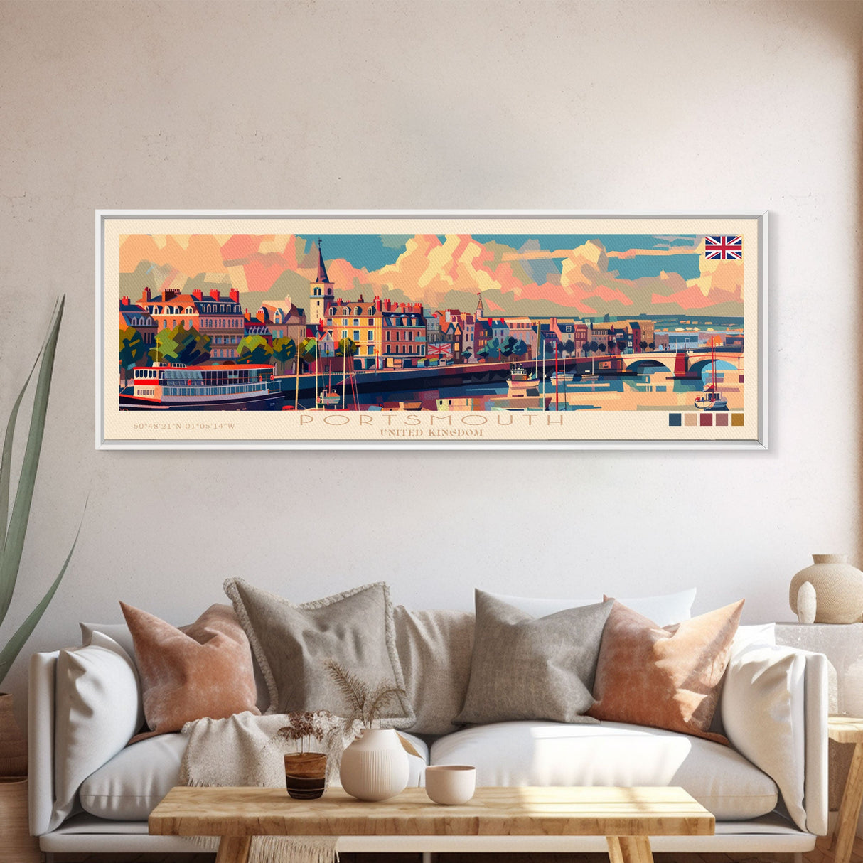 Portsmouth United Kingdom Wall Art, Panoramic Travel Poster, Panoramic Framed Canvas Print, City Wall Art, Wall Hanging Home Decor, Travel Art