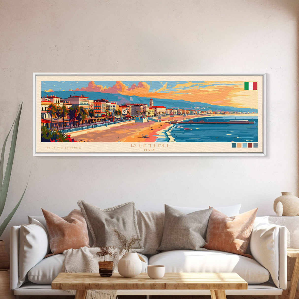 Rimini Italy Travel Art, City Art, Framed Canvas Print or Metal Wall Art, Europe Travel Poster, Panoramic Wall Art, Extra Wide Wall Art