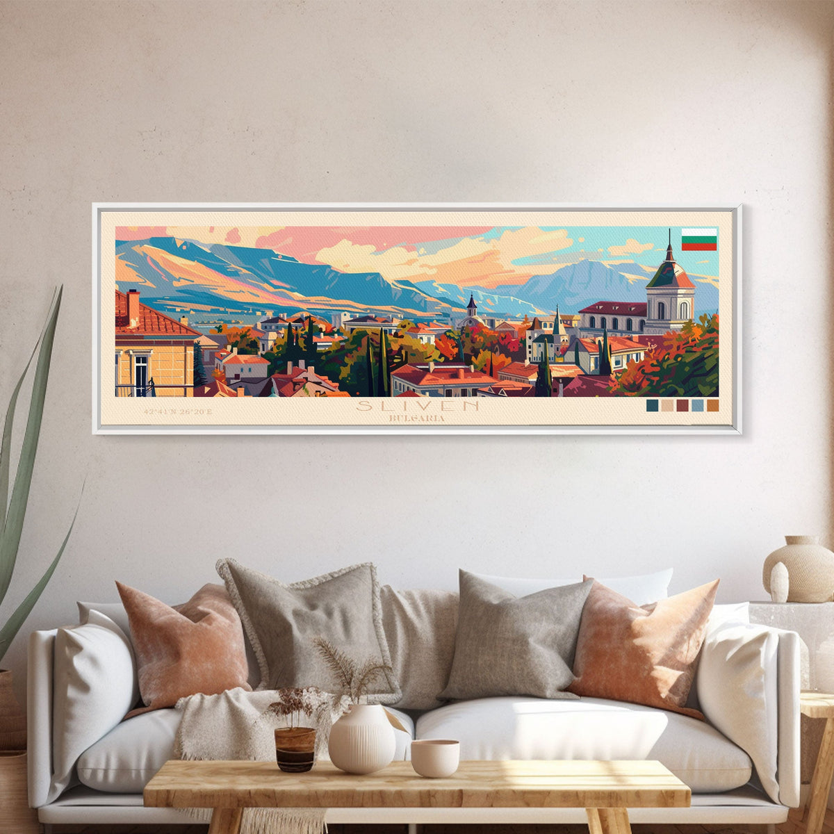 Sliven Bulgaria Wall Art, Panoramic Travel Poster, Panoramic Framed Canvas Print, City Wall Art, Wall Hanging Home Decor, Travel Art