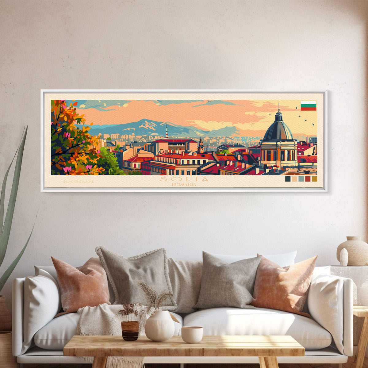 Sofia Bulgaria Wall Art, Panoramic Travel Poster, Panoramic Framed Canvas Print, City Wall Art, Wall Hanging Home Decor, Travel Art