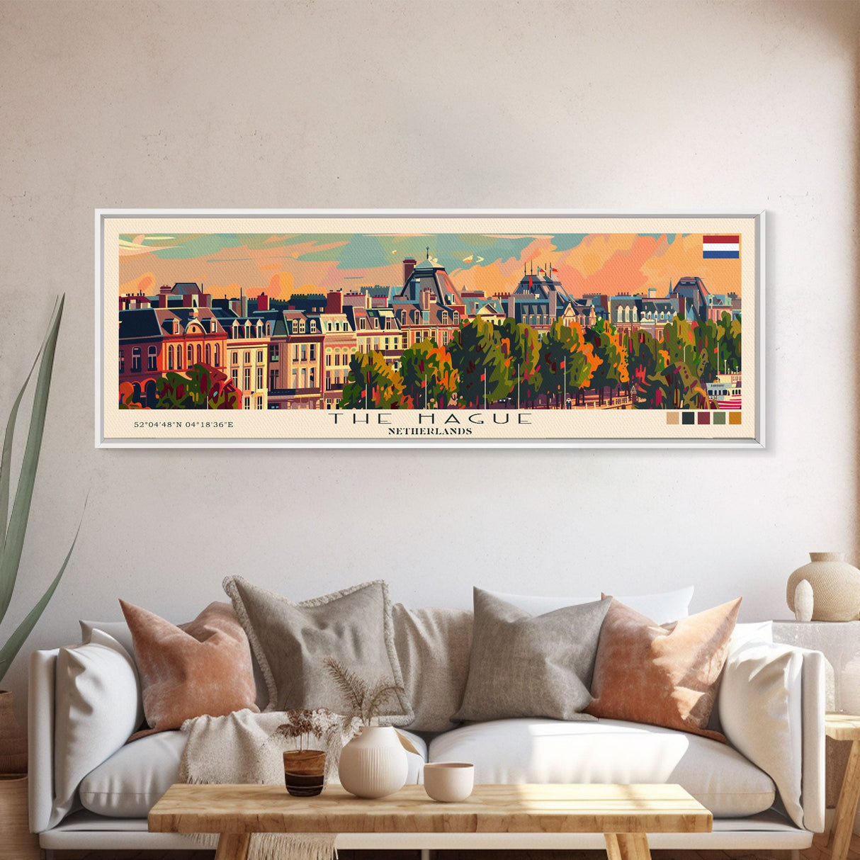 The Hague Netherlands Travel Print Wall Art, Panoramic City Art, Travel Art, Wall Decor, Vacation Gift, Framed Canvas Print Or Metal Art