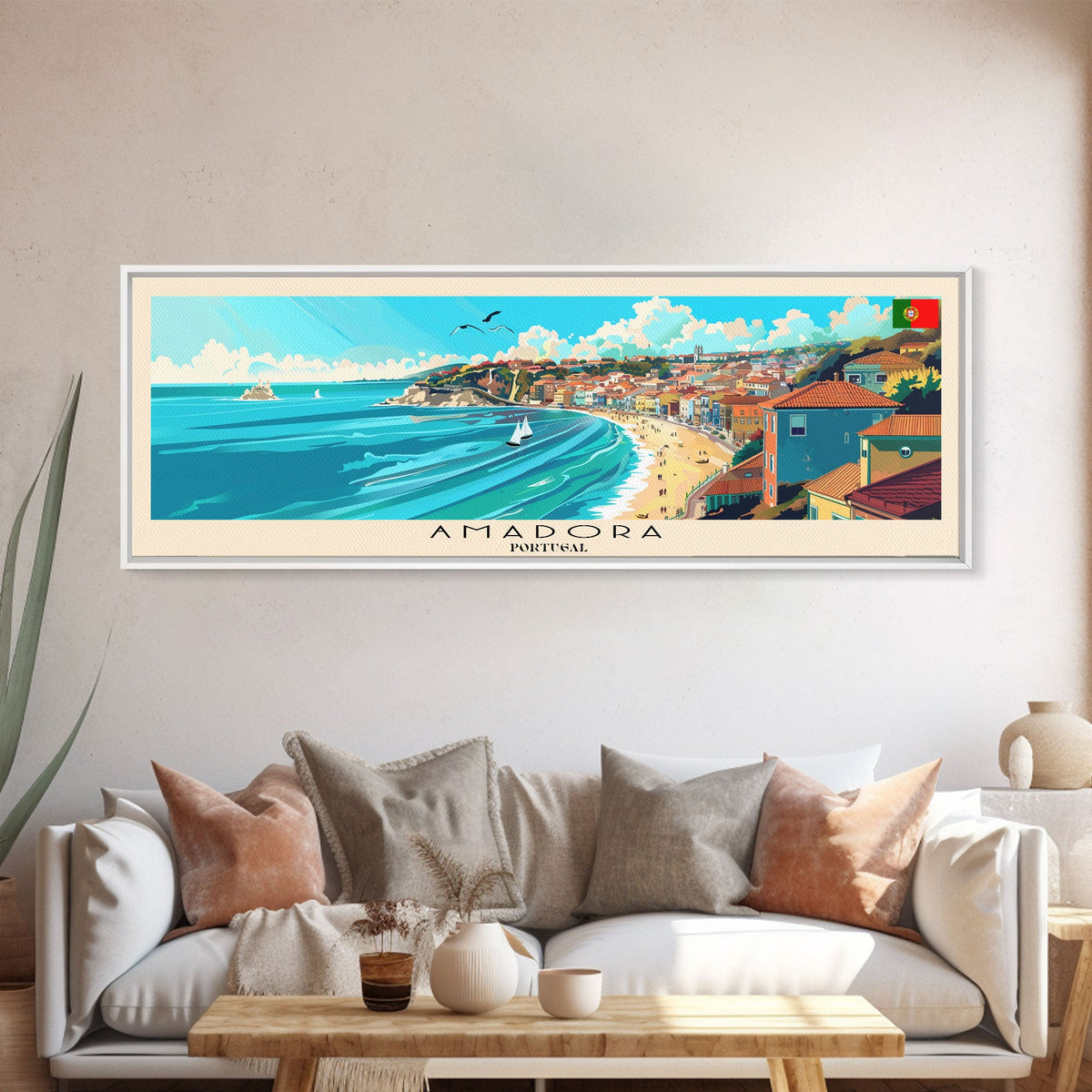 Amadora Portugal Travel Print Wall Art, Panoramic City Art, Travel Art, Wall Decor, Vacation Gift, Framed Canvas Print Or Metal Art
