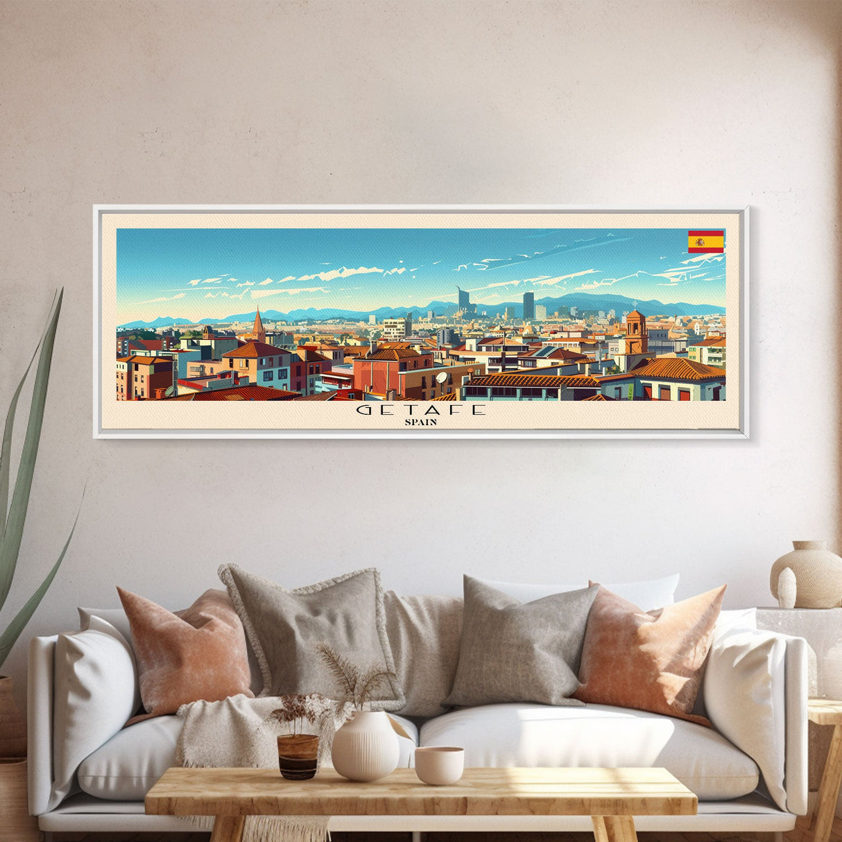 Getafe Spain Panoramic Travel Poster, Framed Canvas Print or Metal Wall Art, Travel Art, Home Decor, Panoramic Painting, Midcentury Art