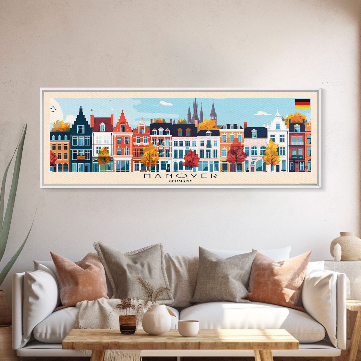 Hanover Germany Panoramic Travel Poster, Framed Canvas Print or Metal Wall Art, Travel Art, Home Decor, Panoramic Painting, Midcentury Art
