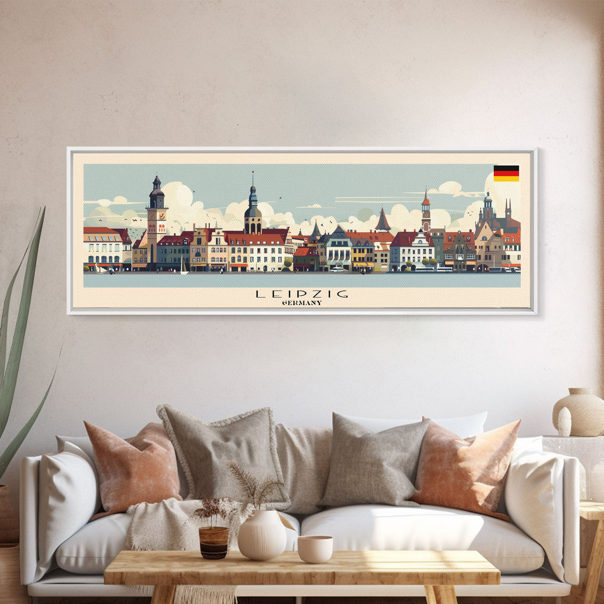 Leipzig Germany Panoramic Travel Poster, Framed Canvas Print or Metal Wall Art, Travel Art, Home Decor, Panoramic Painting, Midcentury Art