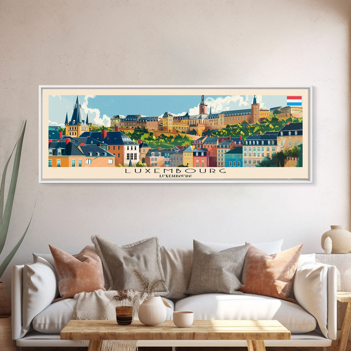 Luxembourg Luxembourg Panoramic Travel Poster, Framed Canvas Print or Metal Wall Art, Travel Art, Home Decor, Panoramic Painting, Midcentury Art