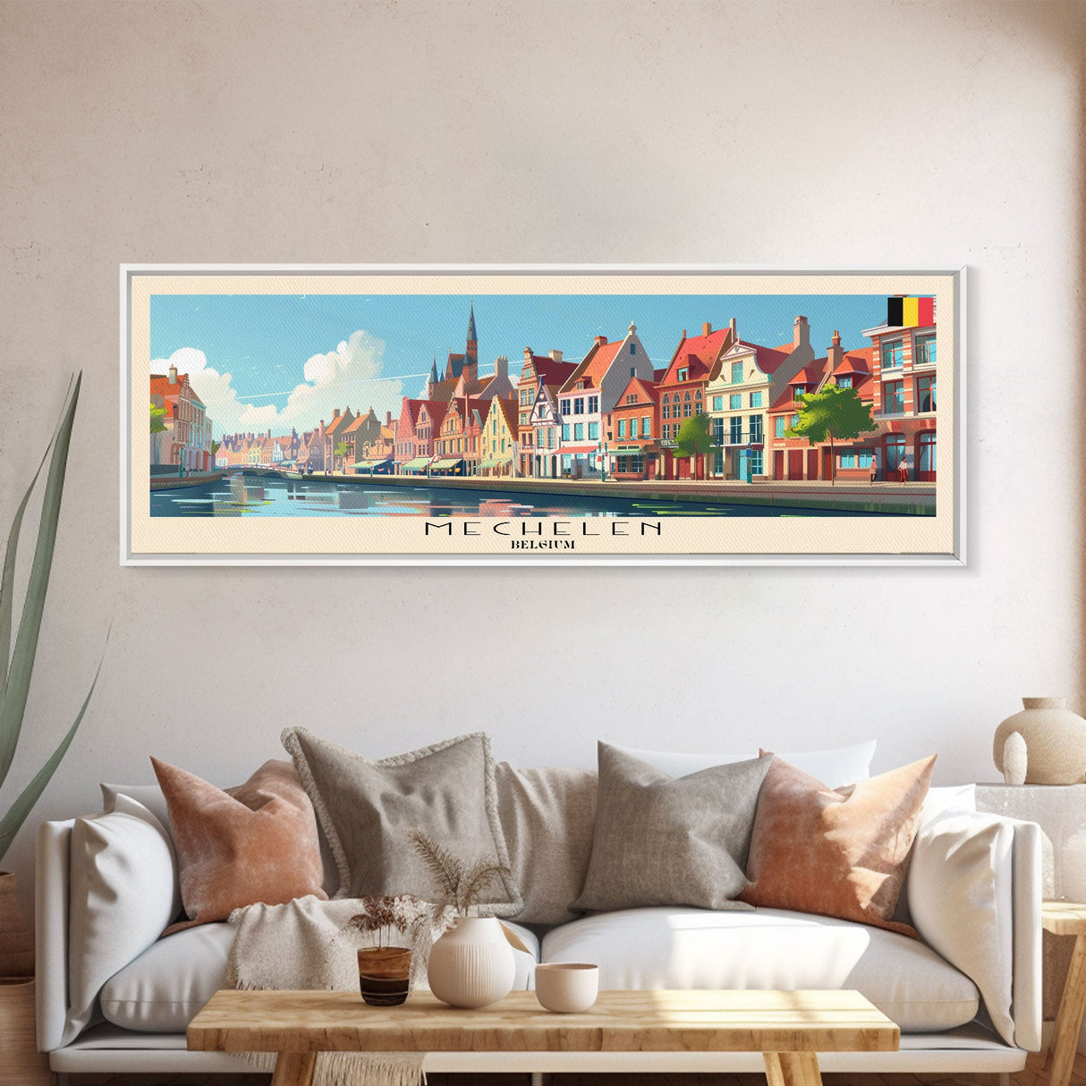Mechelen Belgium Panoramic Travel Poster, Framed Canvas Print or Metal Wall Art, Travel Art, Home Decor, Panoramic Painting, Midcentury Art