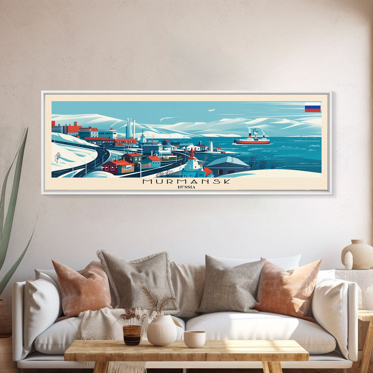 Murmansk Russia Panoramic Travel Poster, Framed Canvas Print or Metal Wall Art, Travel Art, Home Decor, Panoramic Painting, Midcentury Art