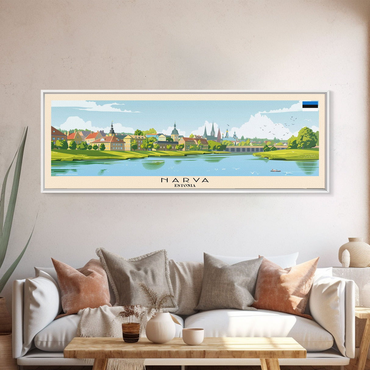 Narva Estonia Panoramic Travel Poster, Framed Canvas Print or Metal Wall Art, Travel Art, Home Decor, Panoramic Painting, Midcentury Art