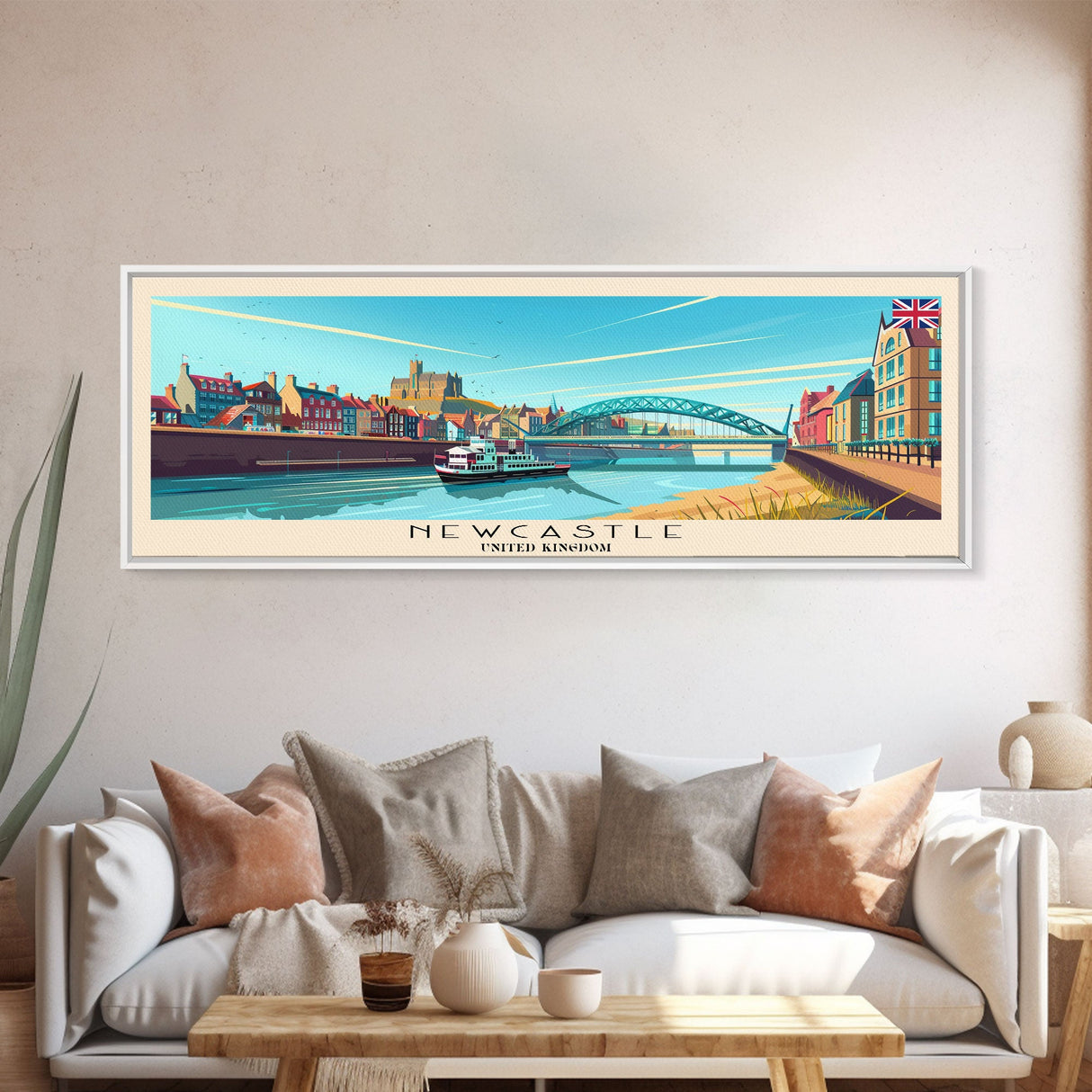 Newcastle United Kingdom Wall Art, Panoramic Travel Poster, Panoramic Framed Canvas Print, City Wall Art, Wall Hanging Home Decor, Travel Art