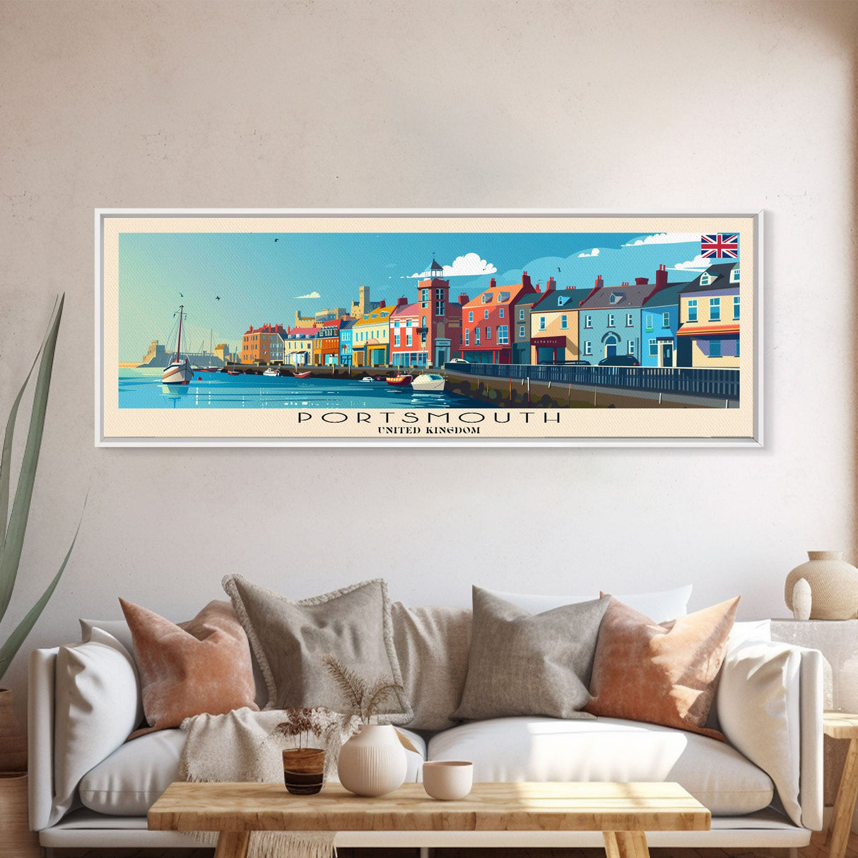 Portsmouth United Kingdom Wall Art, Panoramic Travel Poster, Panoramic Framed Canvas Print, City Wall Art, Wall Hanging Home Decor, Travel Art