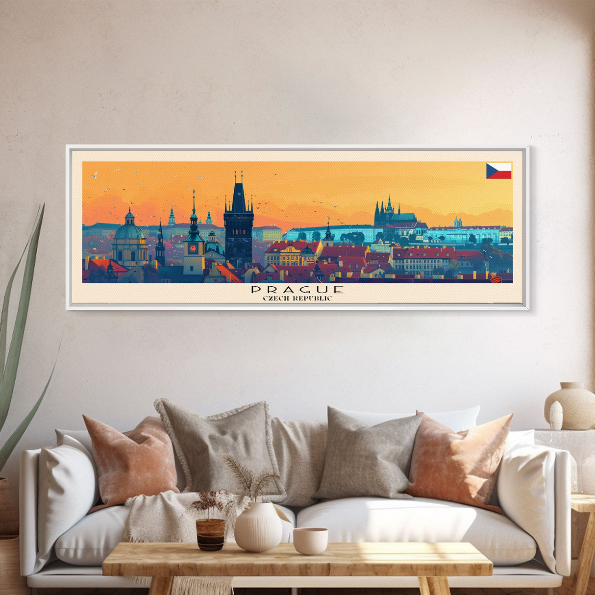 Prague Czech Republic Travel Art, City Art, Framed Canvas Print or Metal Wall Art, Europe Travel Poster, Panoramic Wall Art, Extra Wide Wall Art