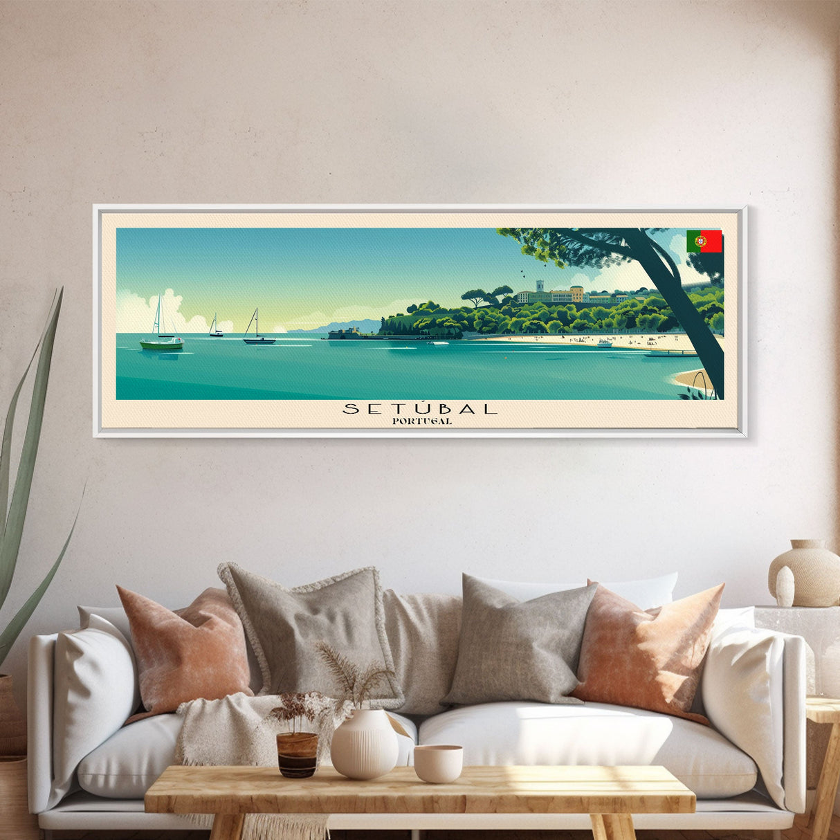Setbal Portugal Travel Print Wall Art, Panoramic City Art, Travel Art, Wall Decor, Vacation Gift, Framed Canvas Print Or Metal Art