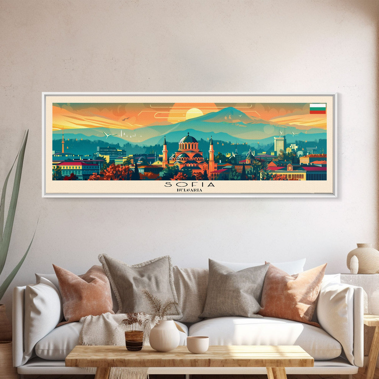 Sofia Bulgaria Wall Art, Panoramic Travel Poster, Panoramic Framed Canvas Print, City Wall Art, Wall Hanging Home Decor, Travel Art