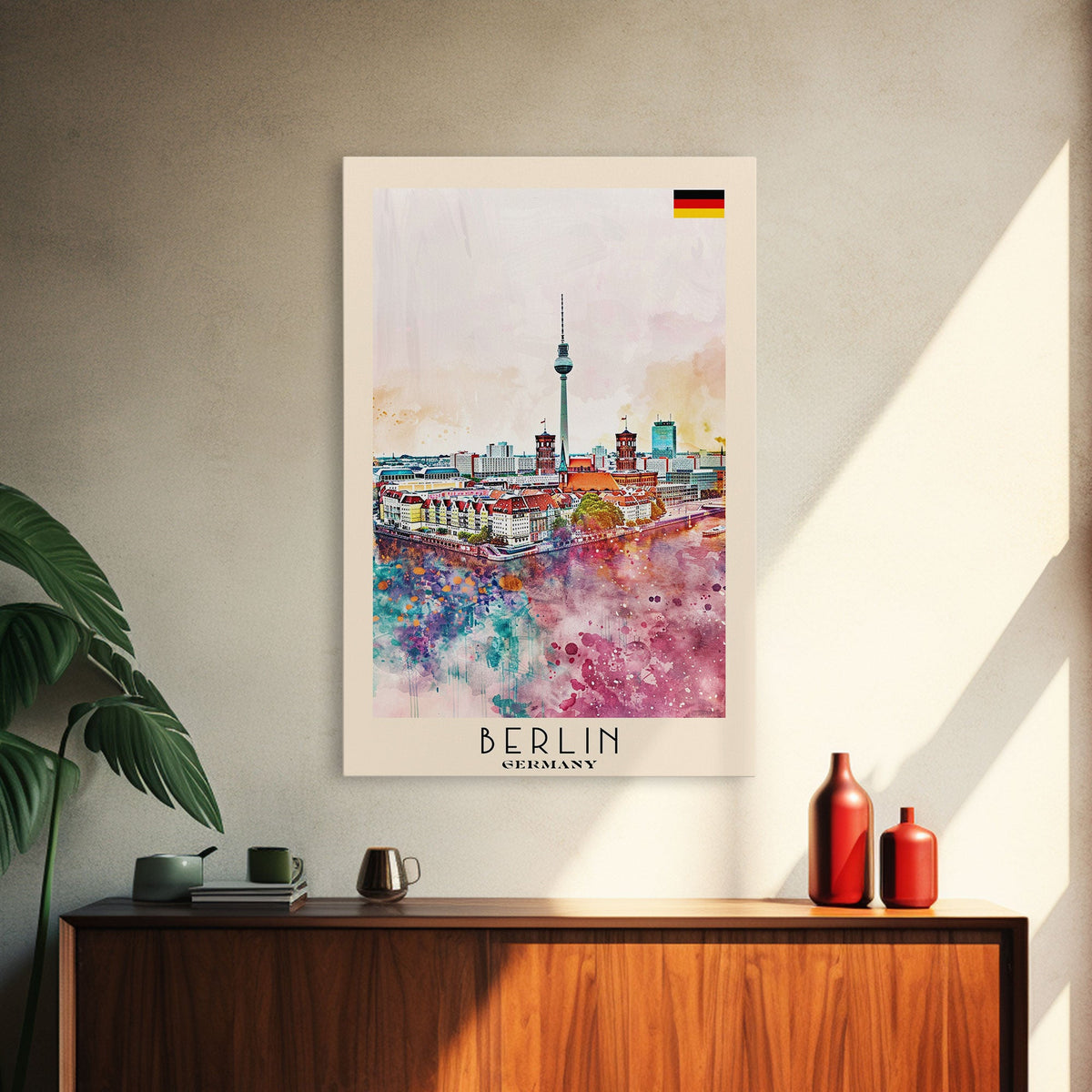 Berlin Germany Travel Poster Framed Canvas Print, Modern Art, Home Decor, Wall Art, Minimalist Travel Print, Cityscape Art