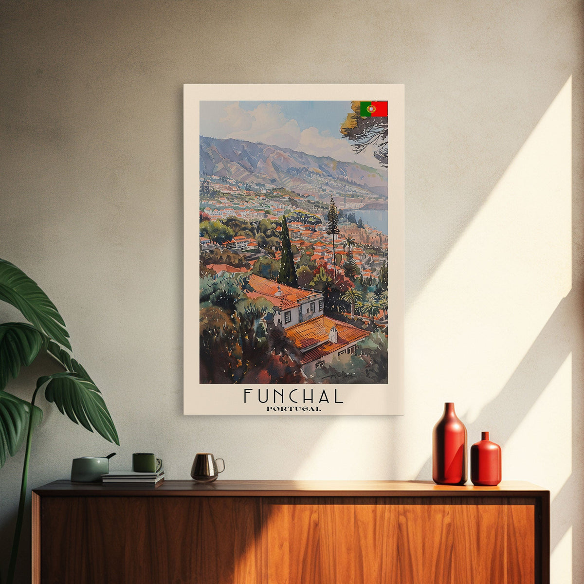 Funchal, Portugal Travel Poster Art, Framed Canvas Print for Living Room or Bedroom, Scenic Wall Art, Home Decoration