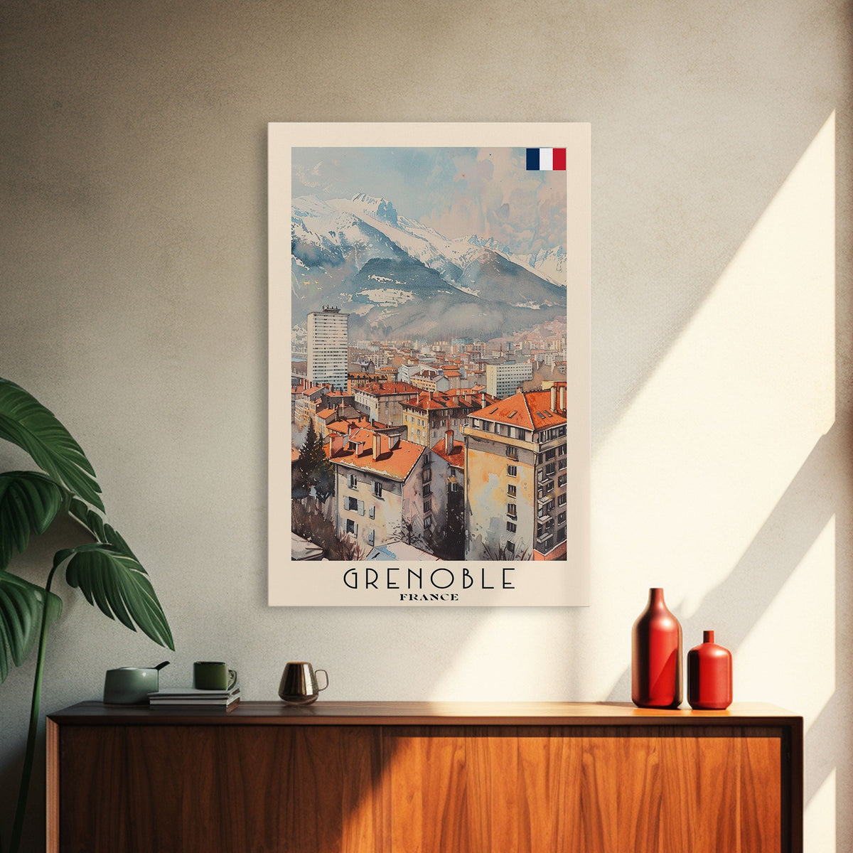 Grenoble France Mountain View Art, Framed Canvas Print, Wall Art for Bedroom, Travel Poster Art, Home Decoration, French Wall Art