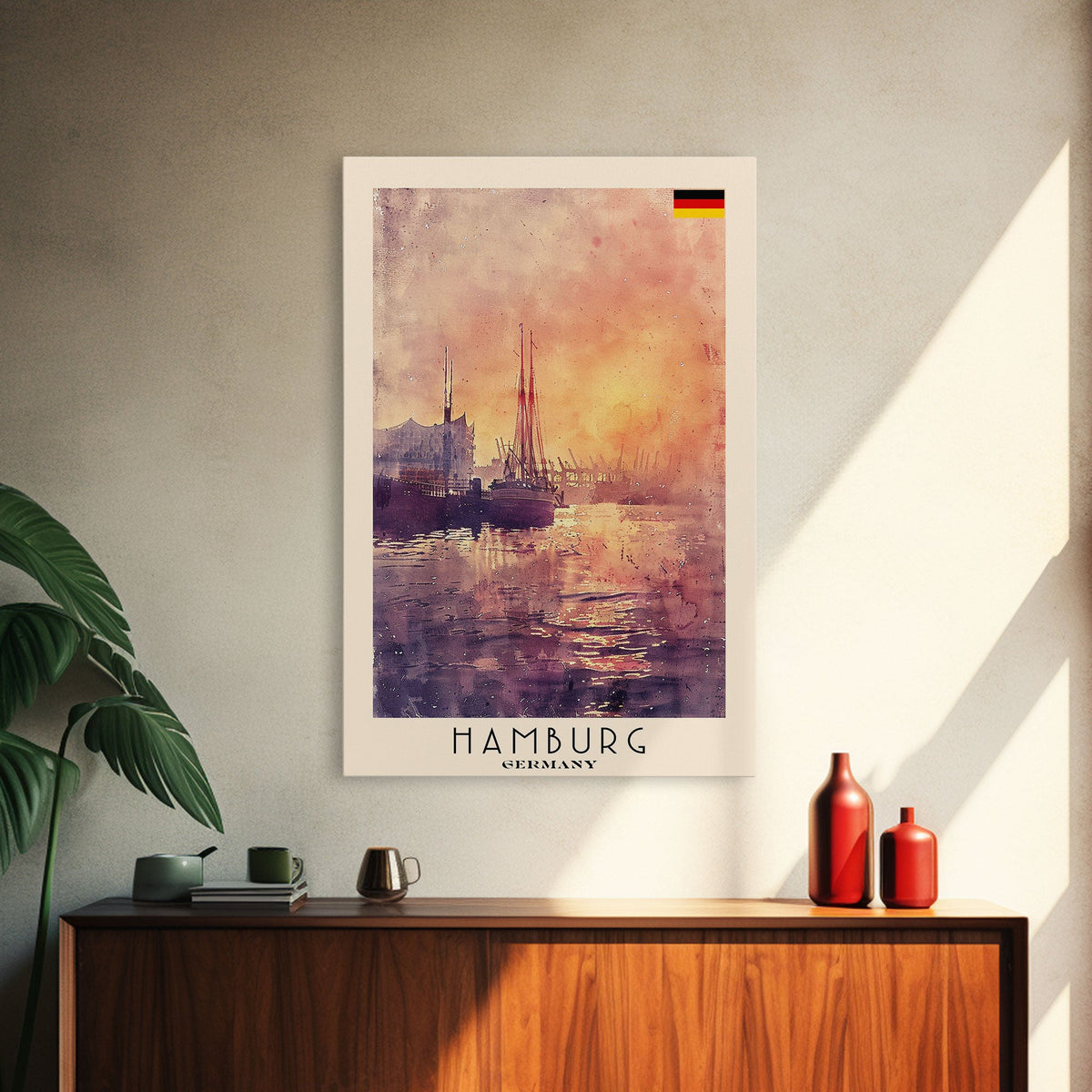 Hamburg Germany Waterfront Sunset Wall Art Print, Framed Canvas Wall Art, Home Decor, Cityscape Poster, Living Room Decor, Office Art, Travel Poster Art