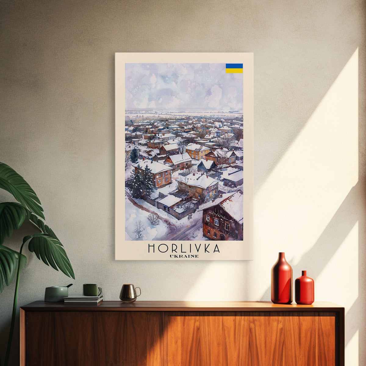 Horlivka Ukraine Winter Town Art, Framed Canvas Wall Art, Home Decor, Living Room Decor, Snowy Landscape Poster, Wall Art, Travel Poster Art
