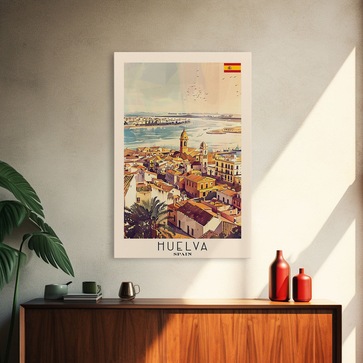 Huelva Spain Cityscape Art Print, Vibrant Sunset Canvas Print for Home Decor, Travel Poster for Living Room Wall Art, Spanish City View
