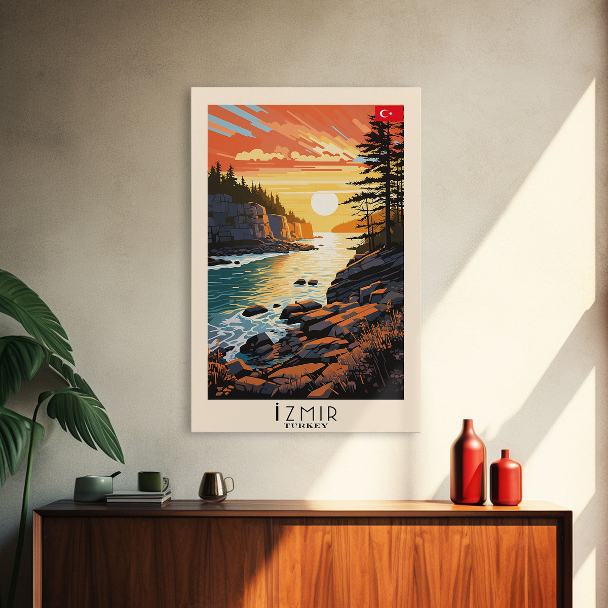 Izmir Turkey Scenic Coastal View, Framed Canvas Print, Travel Poster, Living Room Wall Art, Cityscape Decor, Nautical Art, Modern Home Decoration
