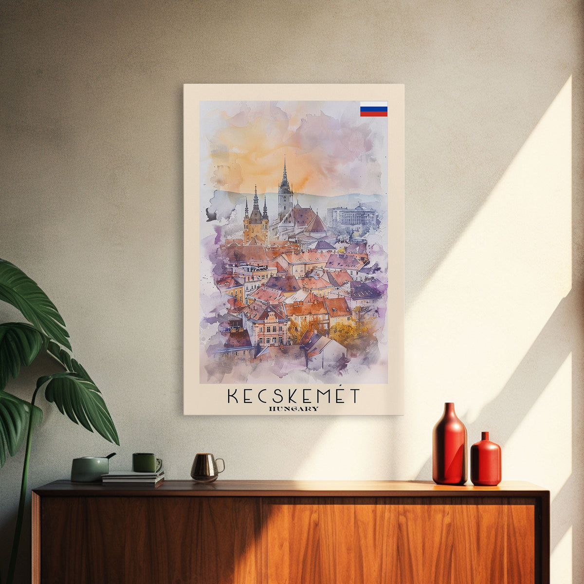 Kecskemet Hungary Urban Landscape, Framed Canvas Print, Travel Poster, Wall Art, Home Decoration, Cityscape Decor, Living Room Art, Hungarian City