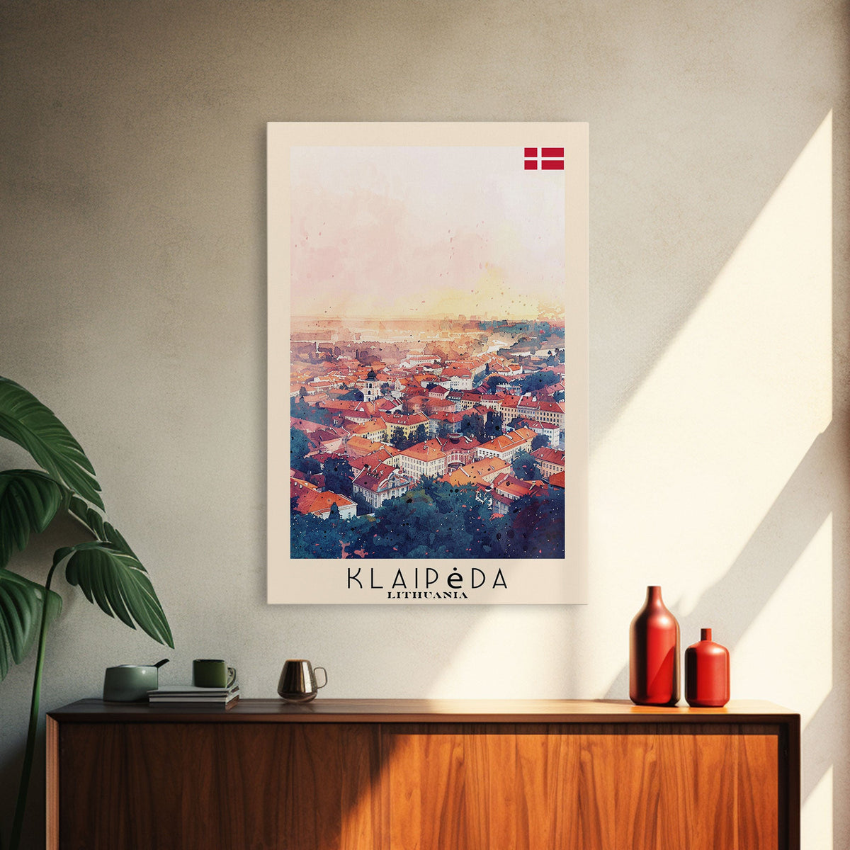 Klaipeda Lithuania Port City View, Framed Canvas Print, Travel Poster, Wall Art, Bedroom Decoration, Coastal Urban Scene, Nautical Artwork