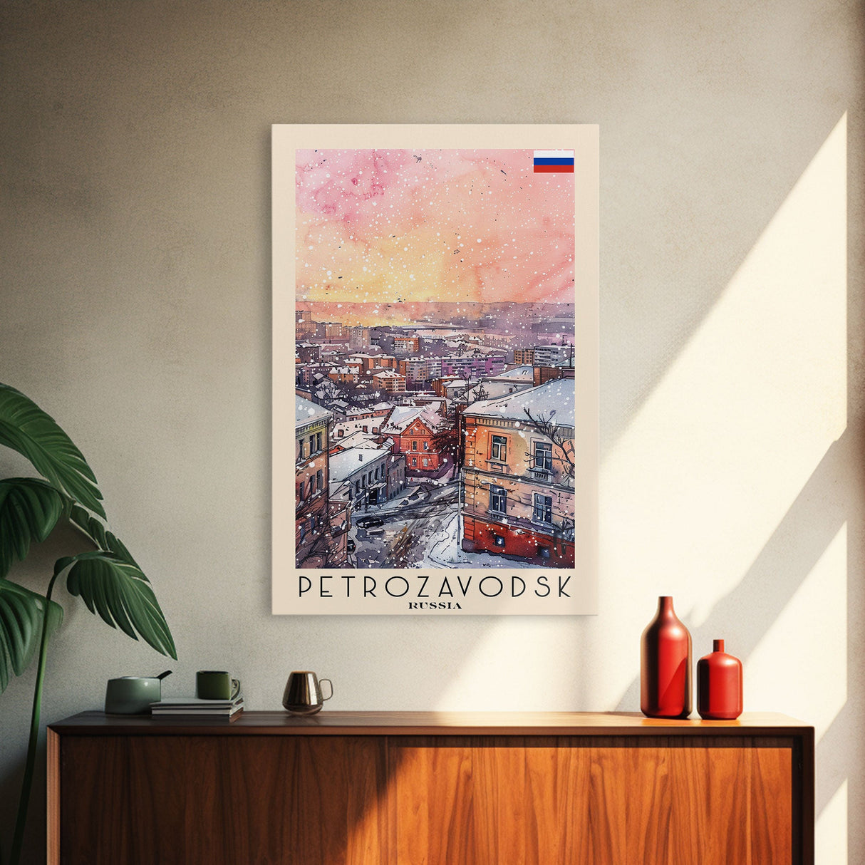Petrozavodsk Russia Travel Poster Framed Canvas Print, Watercolor Painting, Scenic Wall Art, Home Decor, Russian Landscape, Modern Art