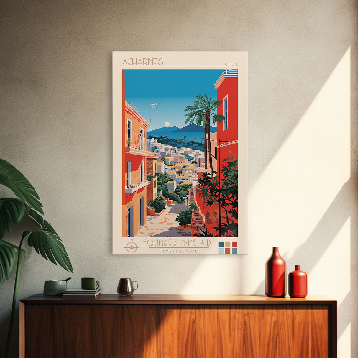 A Coruna Spain Travel Poster Framed Canvas Print, Midcentury Modern Art, Pop Art Home Decor, Scenic View Art, Vacation Gift, Living Room Wall Art, Cultural Print